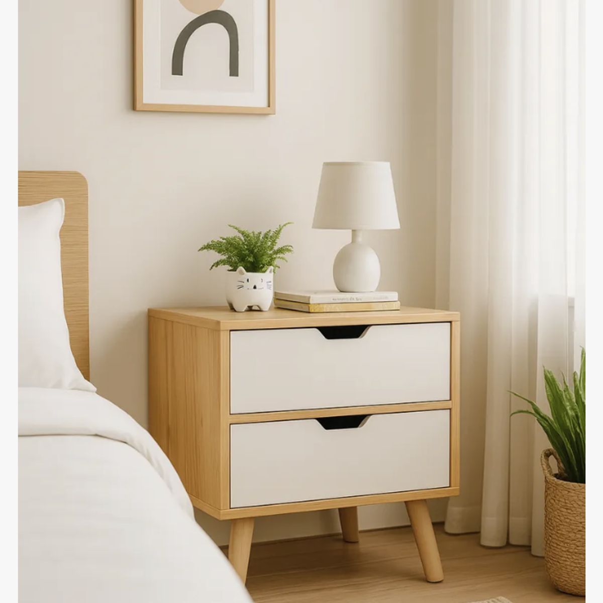 HOMER DESIGN - Velador 2 Niveles Con Cajones Bicolor Homer Design 50x40x45cm