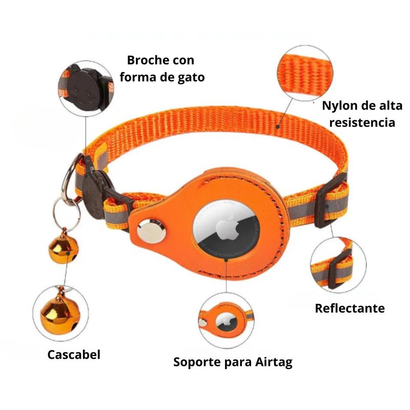 GENERICO - Collar para gatos porta Airtag Color Naranja