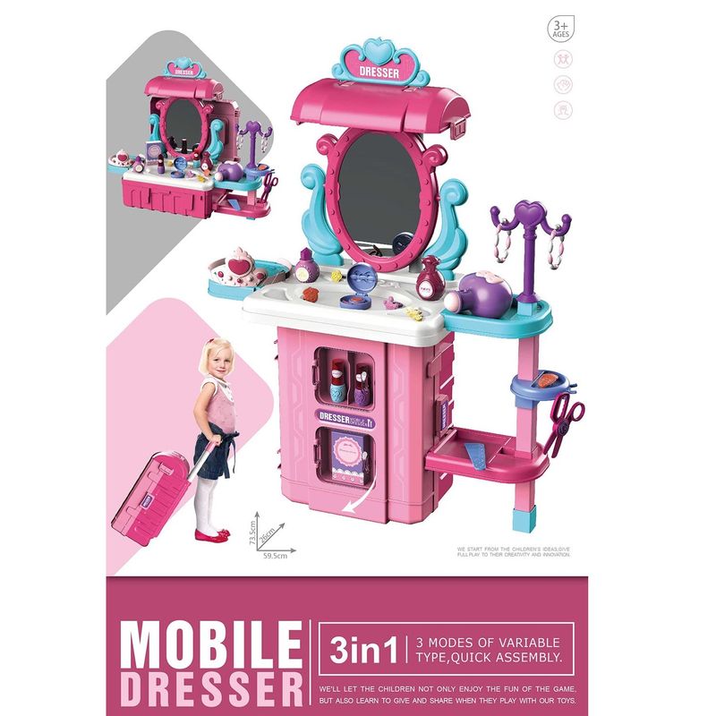 GENERICO - Set 3 en 1 Maleta  de viaje Tipo tocador de maquillaje de juego Niñas- Niños