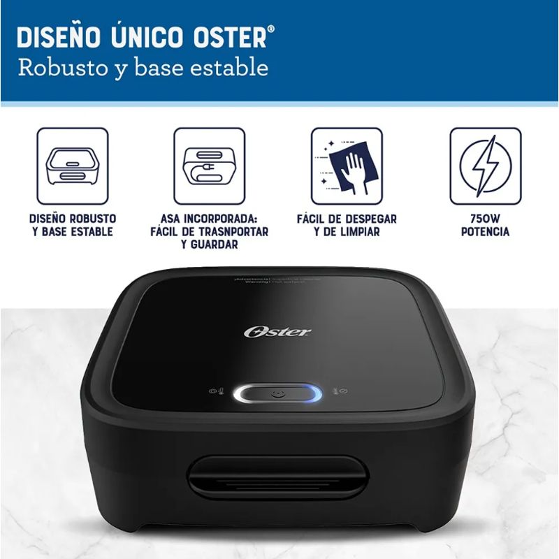 OSTER - Sandwichera Oster® Compacta Con Platos Hondos Ckstsm400 Negra