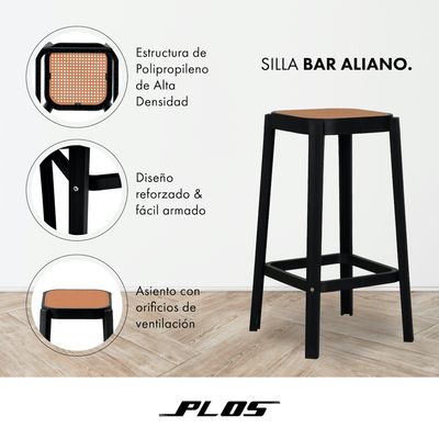 Imagen 2 del producto Silla Piso Bar Taburete x1 Unidad Altura 65 Cm Aliano Negro