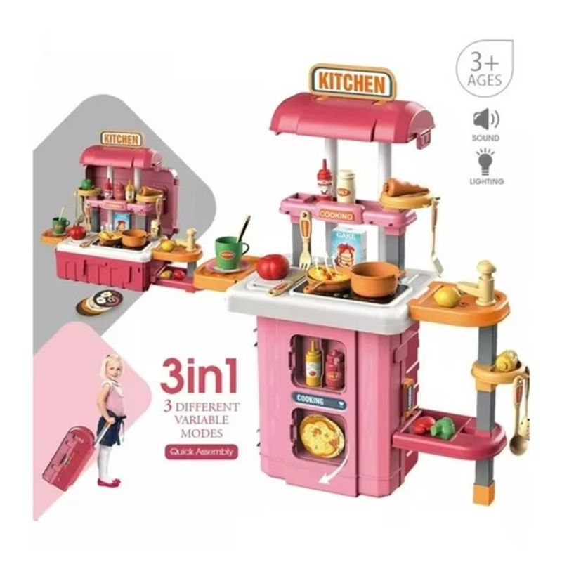 GENERICO - Set 3 en 1 Maleta Cocina con accesorios para niñas y niños