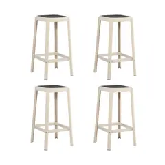 PLOS - Silla Piso Bar Taburete Pack X4 Altura 65 Cm Aliano Blanco y Gris