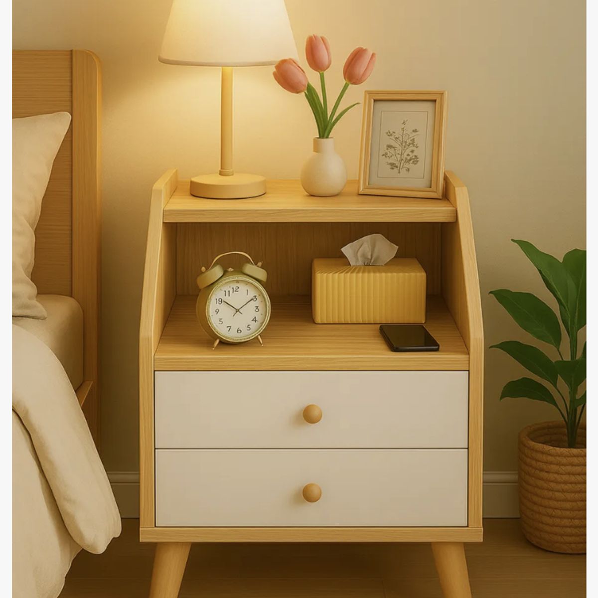 HOMER DESIGN - Velador 2 Niveles Con Cajones Homer Design 40*30*53