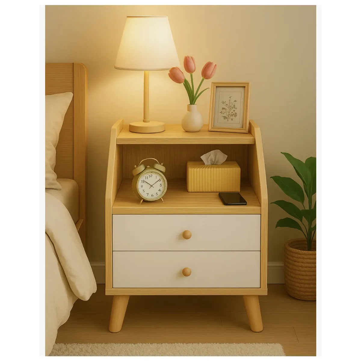 HOMER DESIGN - Velador 2 Niveles Con Cajones Homer Design 40*30*53