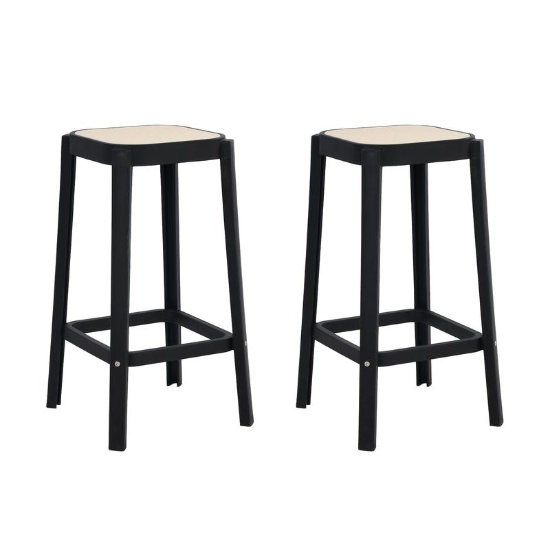 PLOS - Silla Piso Bar Taburete Pack x2 Altura 65 Cm Aliano Plos Negro y Blanco