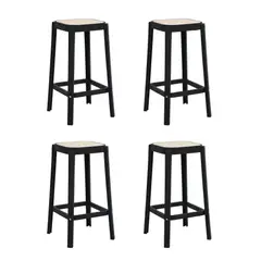 PLOS - Silla Piso Bar Taburete Pack x4 Altura 65 Cm Aliano Negro y Blanco