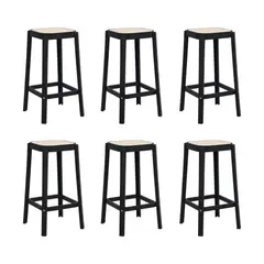 PLOS - Silla Piso Bar Taburete Pack x6 Altura 65 Cm Aliano Negro y Blanco