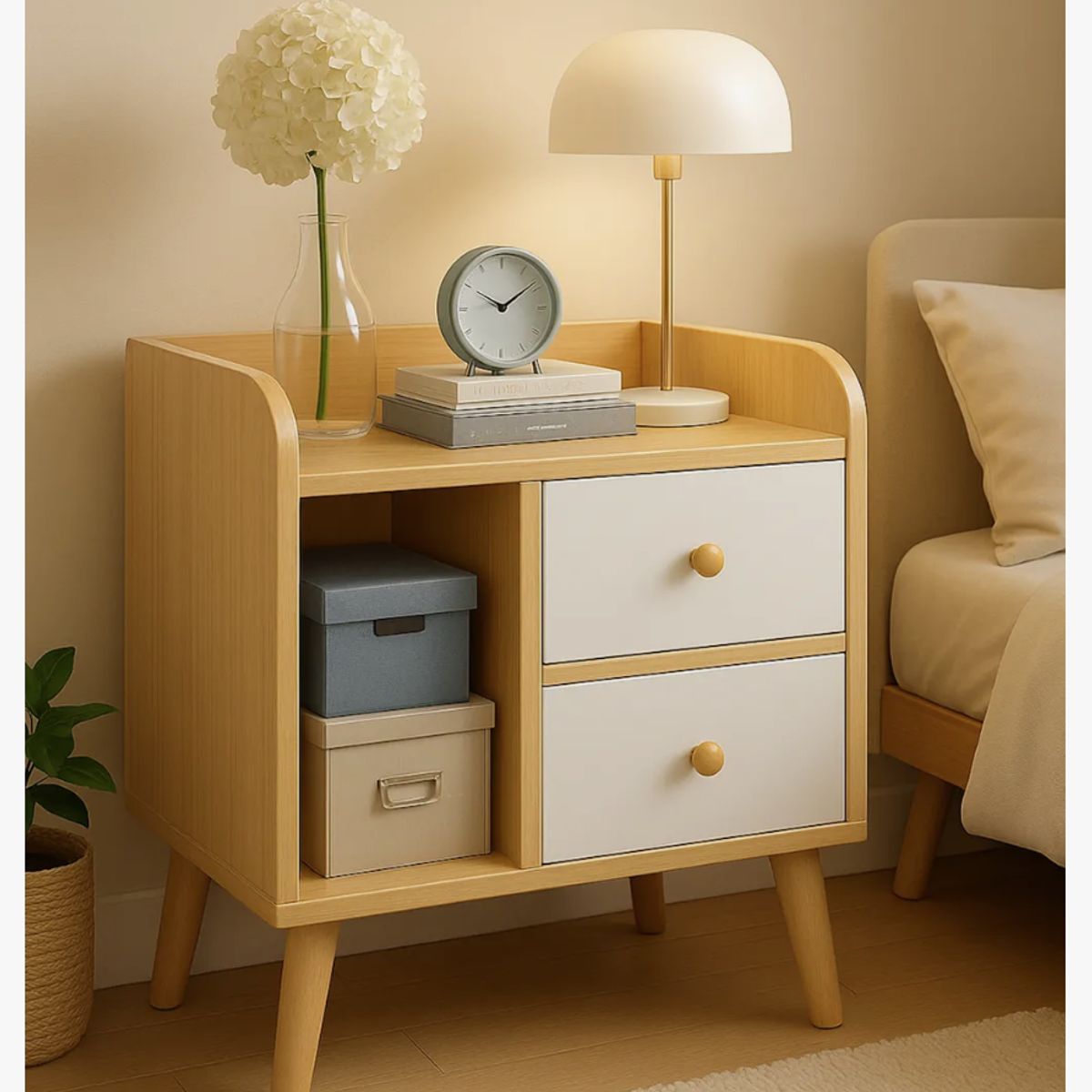 HOMER DESIGN - Velador Homer Design Ct029 Melamina 48x47x40 Cm 2 Cajones