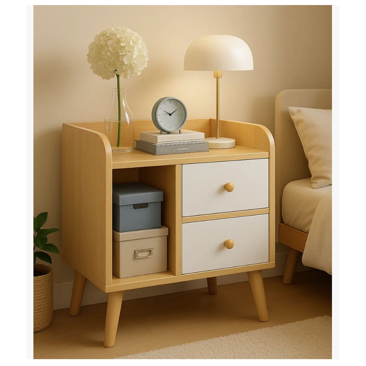 HOMER DESIGN - Velador Homer Design Ct029 Melamina 48x47x40 Cm 2 Cajones