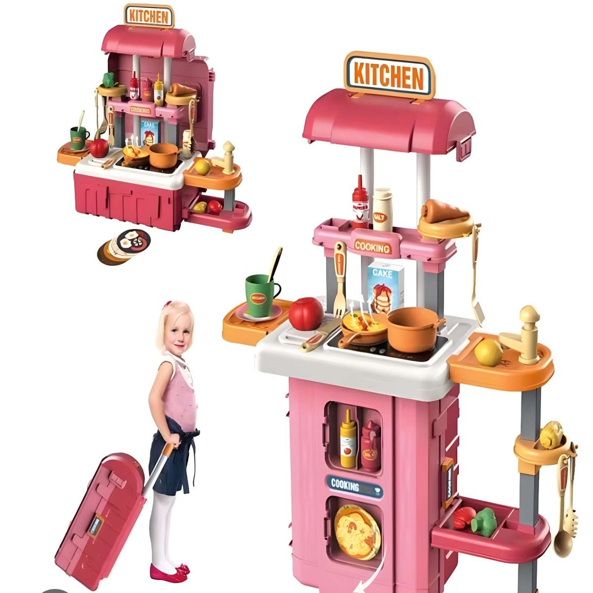 GENERICO - MALETIN DE COCINA 3 EN 1 ROSADA 49 PZAS