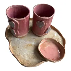 GENERICO - Set de coctel para dos, Keramik Marianne, color rosa y crema