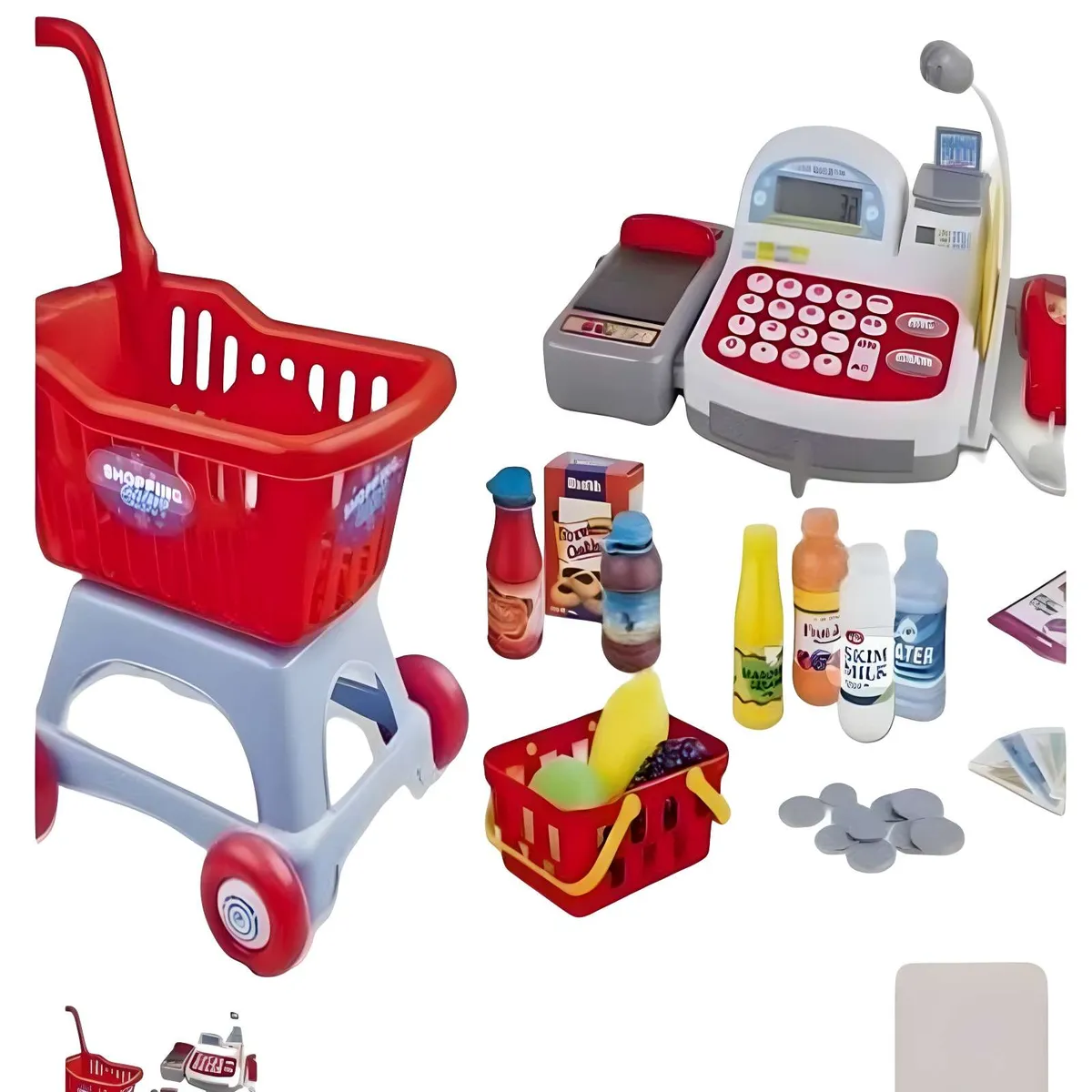GENERICO - JUEGO DE CAJA REGISTRADORA Y CARRO DE SUPERMERCADO GRANDE