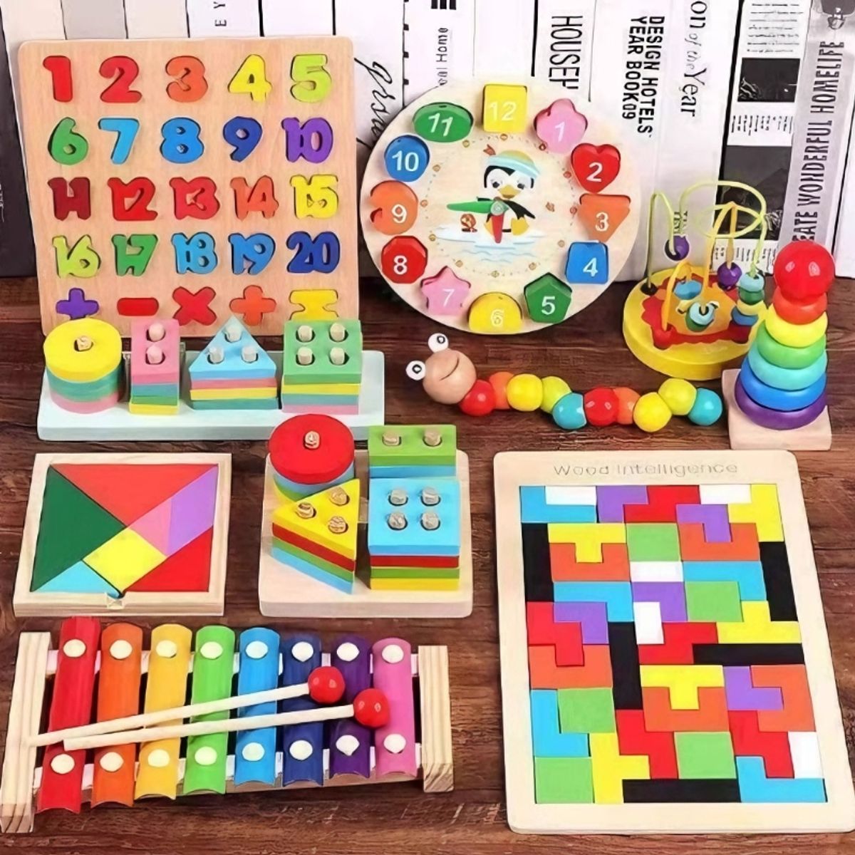 TOYUN TOYUN - Pack 10 Juguetes Didácticos De Madera Para Niños Montessori