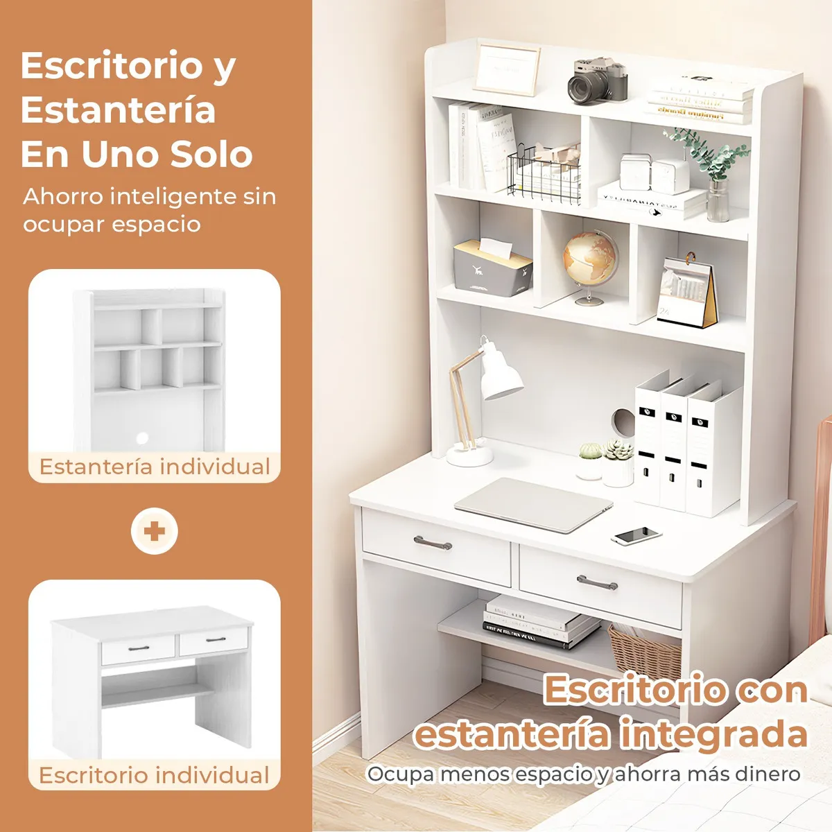 ANYHOGAR - Escritorio Con Estanteria Biblioteca 80180 Cm Cajón Oficina