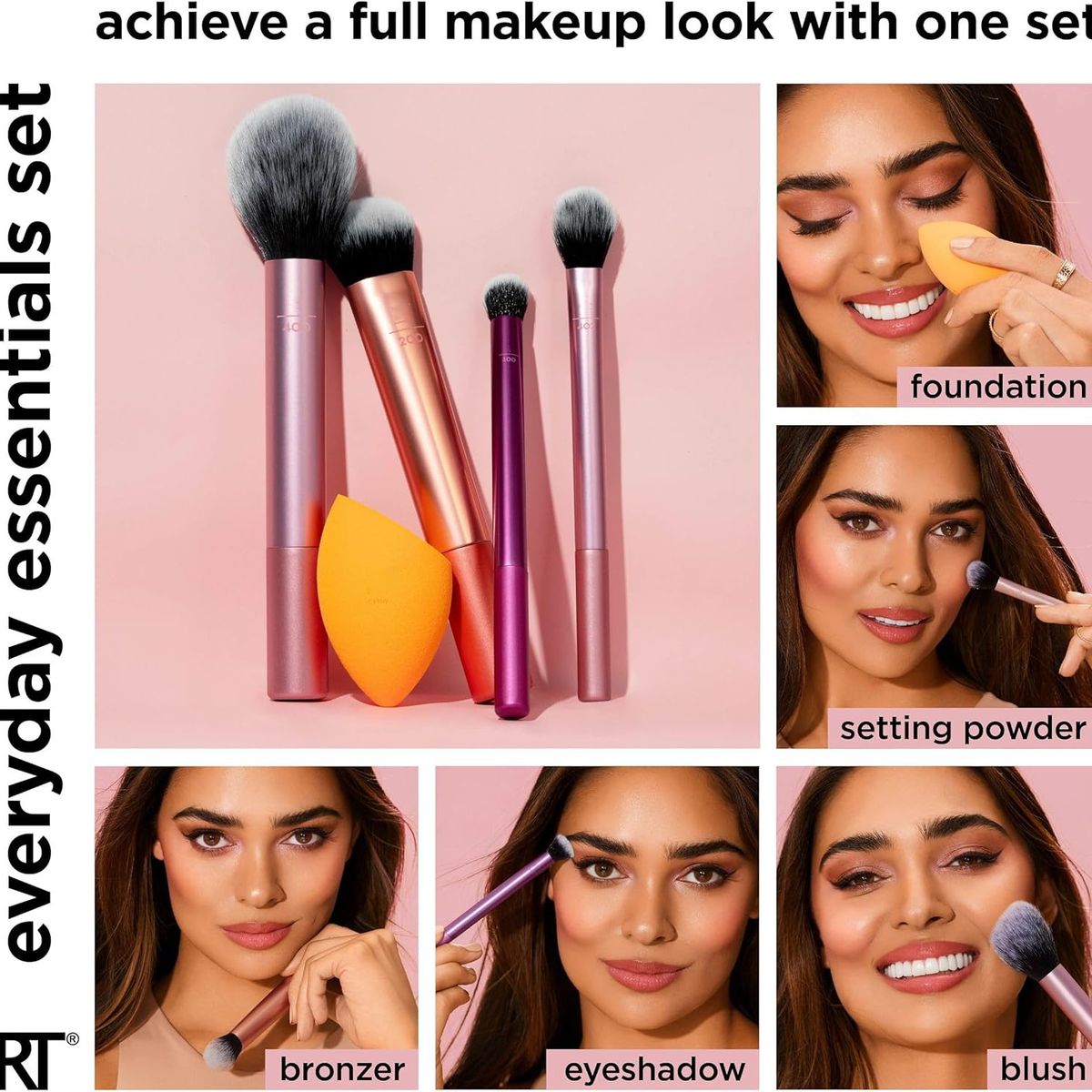 KUANGYE - Kit Brochas Y Esponjas Everyday Essentials Color Rosados