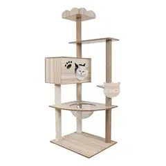 GENERICO - Rascador Gatos Tipo Torre 158 Cm Madera Casa Mascotas Hogar