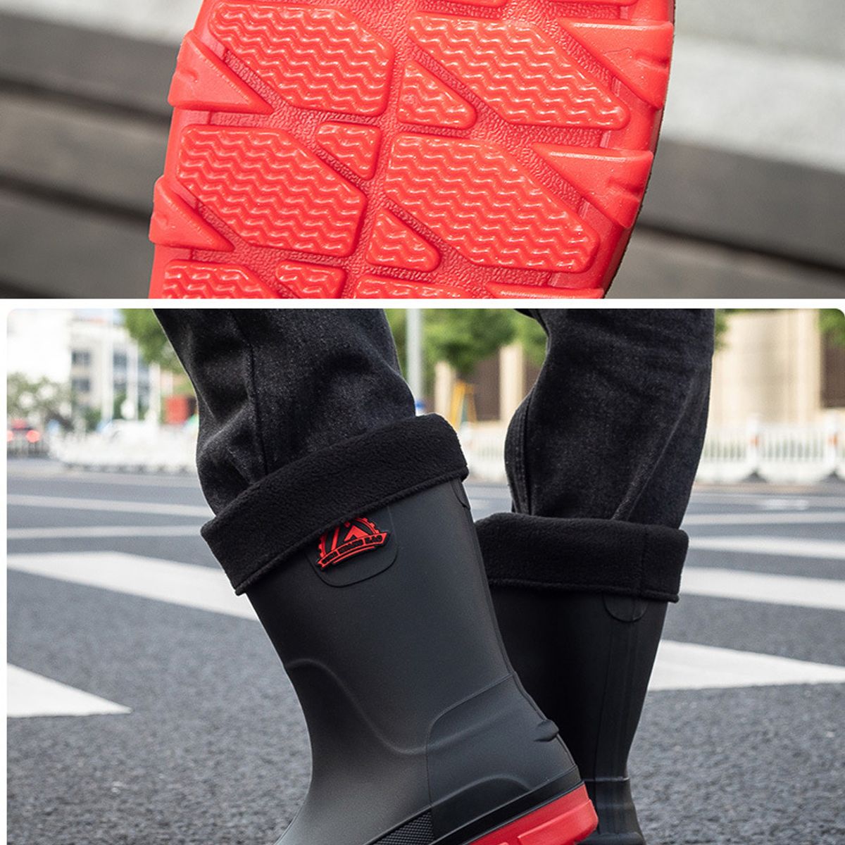 TIOZONEY - Botas de Agua Hombre-Rojo