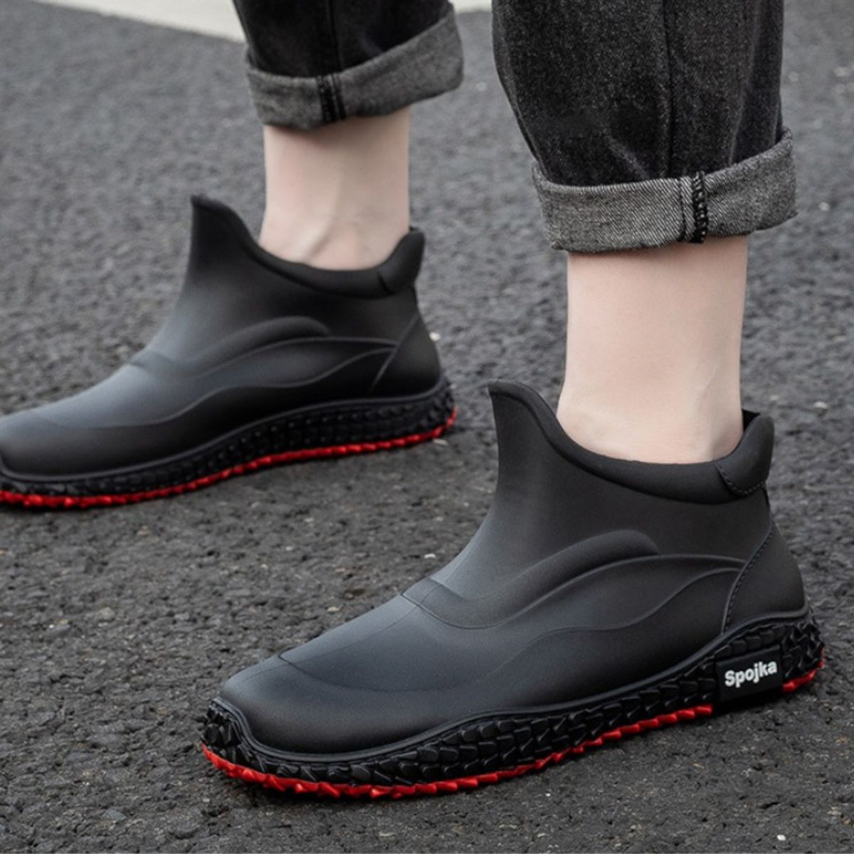 TIOZONEY - Botas de Agua Hombre-Rojo