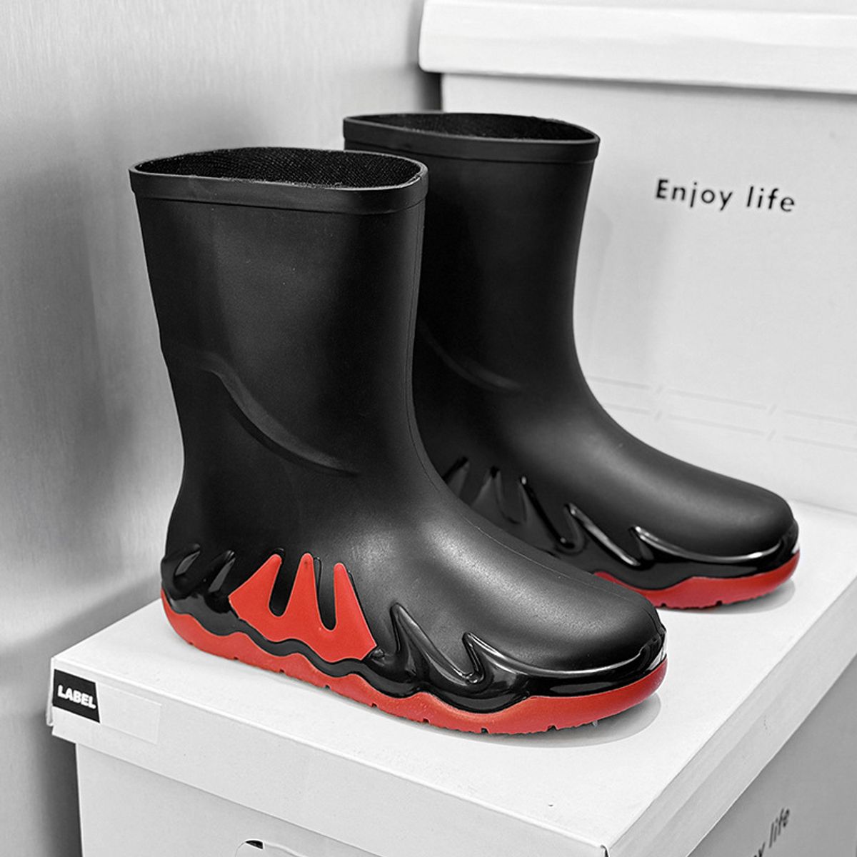 TIOZONEY - Botas de Agua Hombre-Rojo