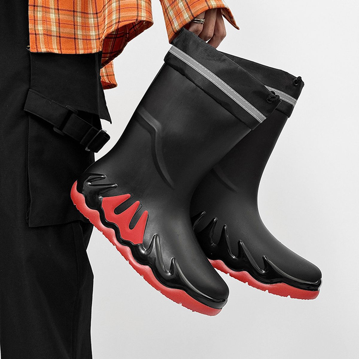 TIOZONEY - Botas de Agua Hombre-Rojo