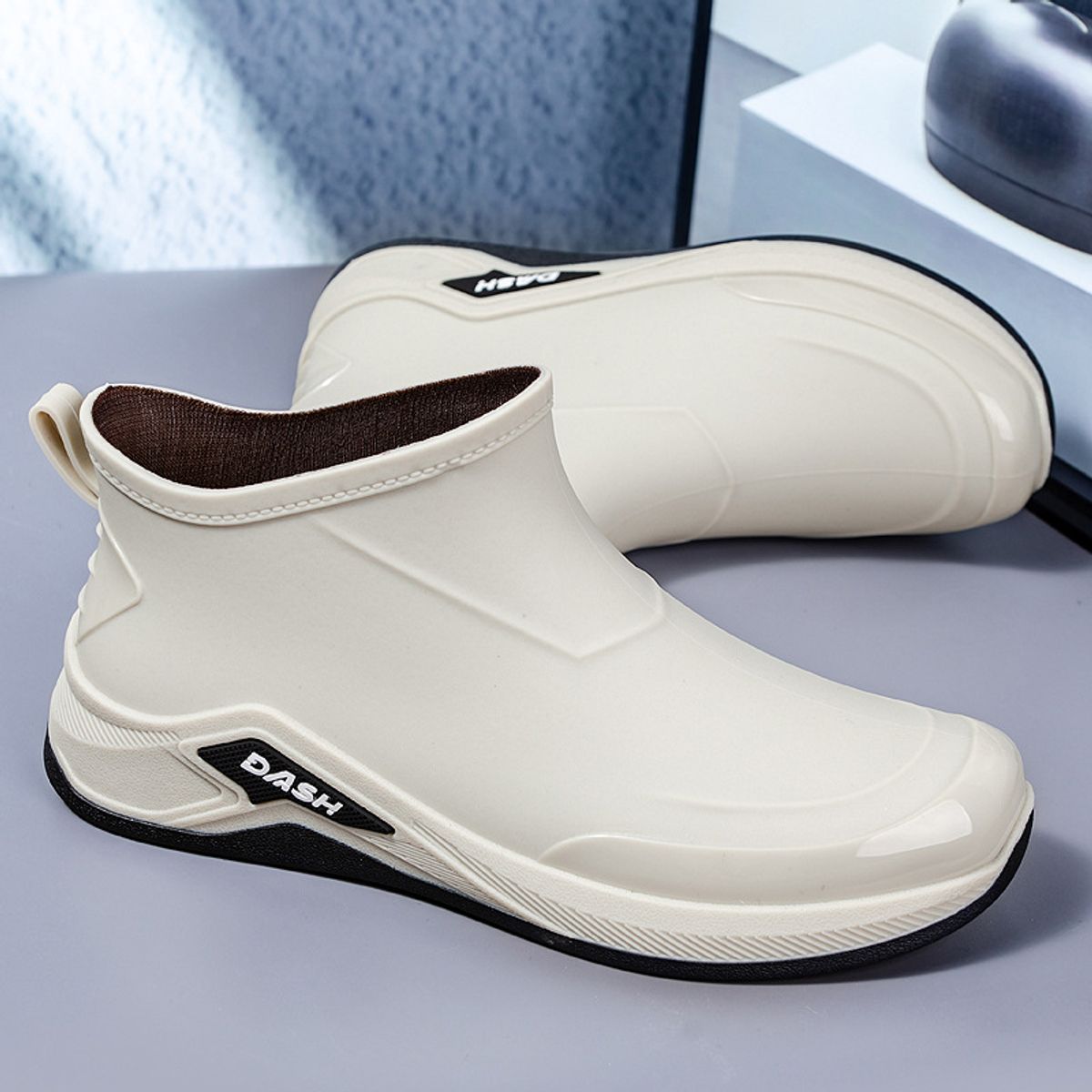 TIOZONEY - Botas de Agua Hombre-Blanco