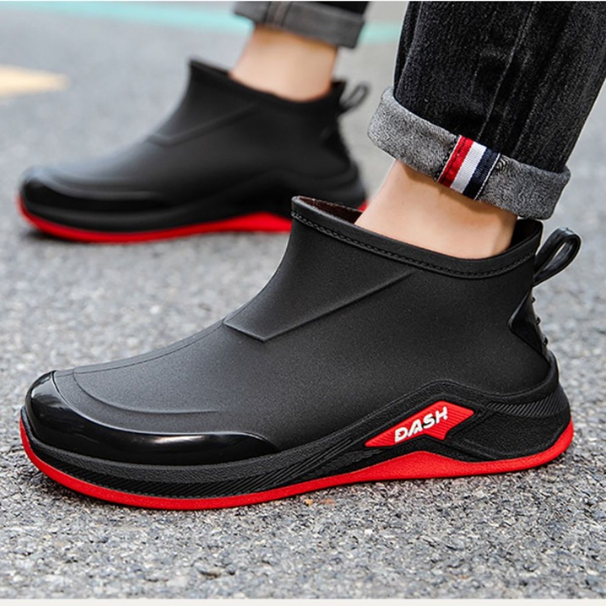 TIOZONEY - Botas de Agua Hombre-Rojo