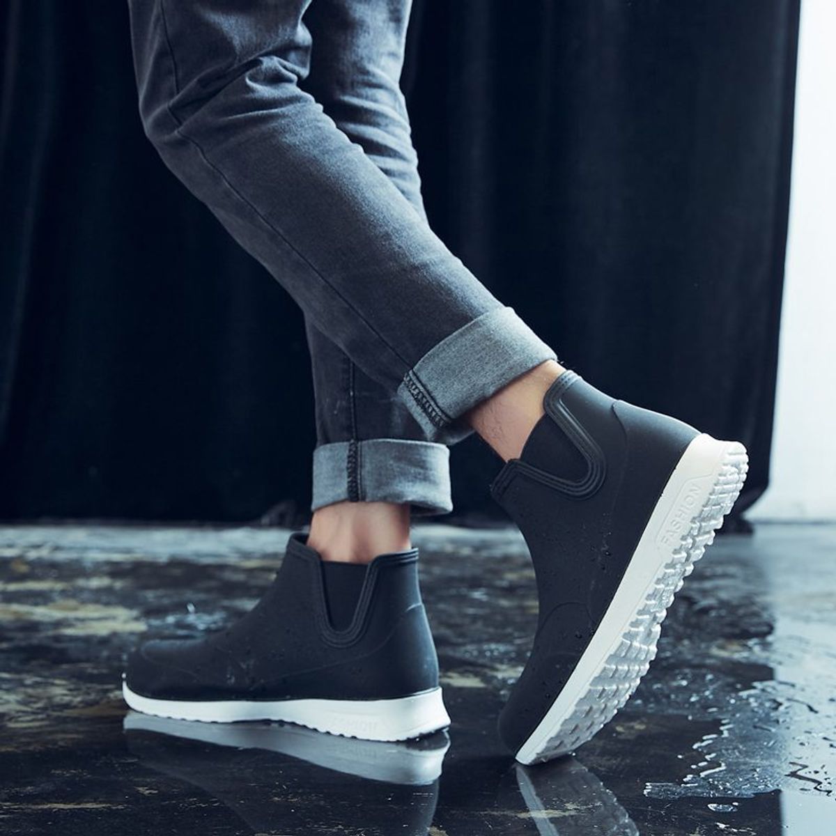 TIOZONEY - Botas de Agua Hombre-Negro