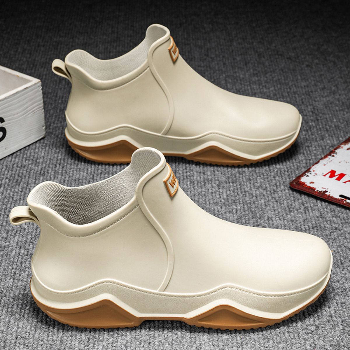 TIOZONEY - Botas de Agua Hombre-Beige