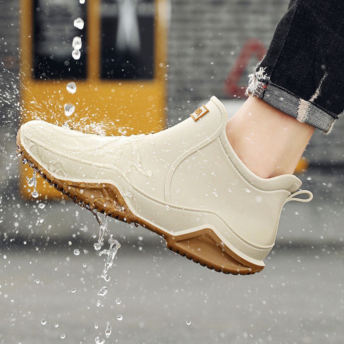 TIOZONEY - Botas de Agua Hombre-Beige