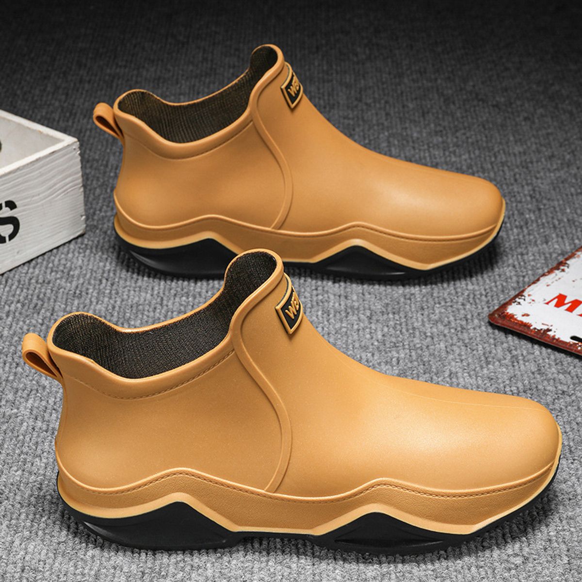 TIOZONEY - Botas de Agua Hombre-Café