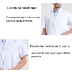 EDWINAYY - Delantal Clínico O Médico Corto Unisex Blanco Laboratorio