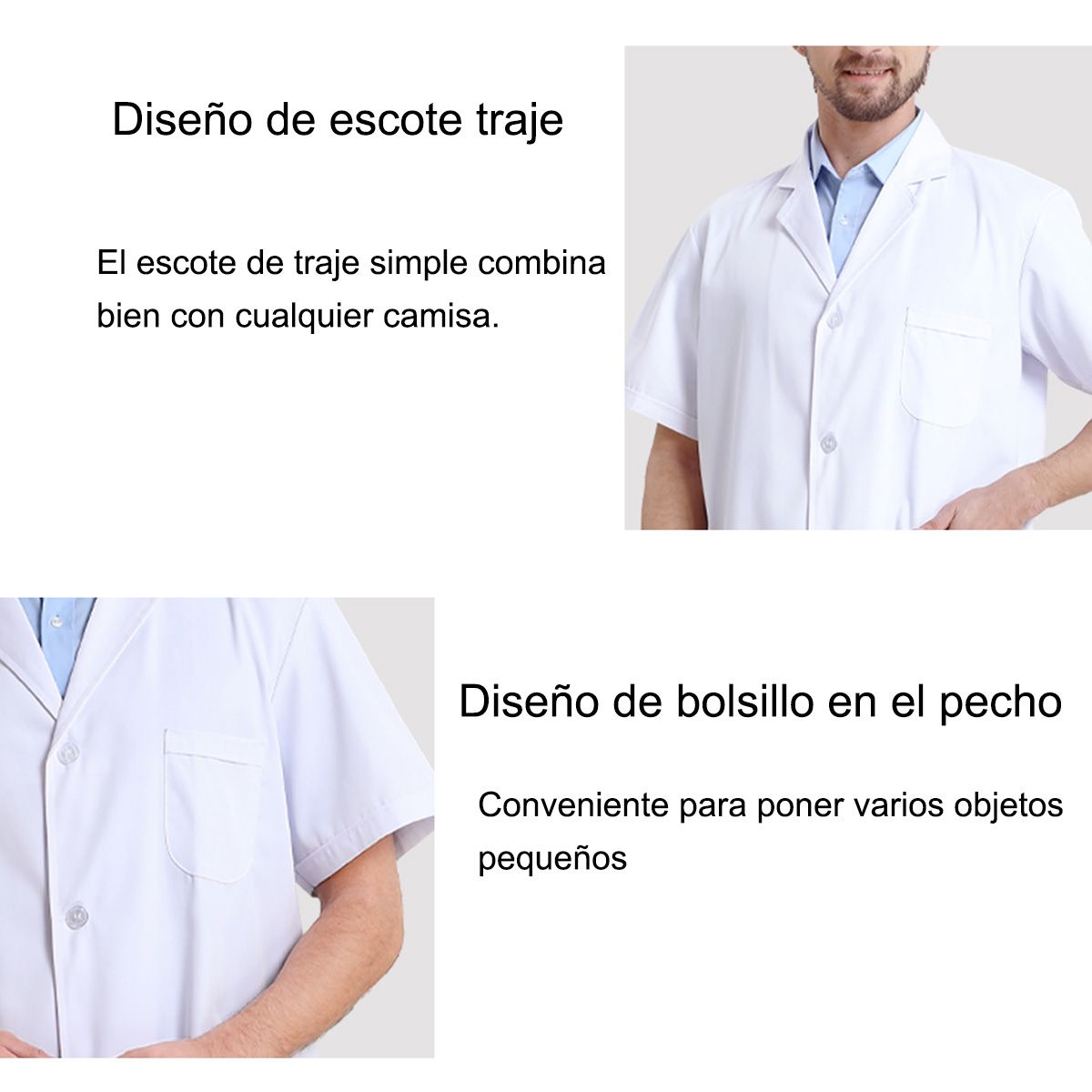EDWINAYY - Delantal Clínico O Médico Corto Unisex Blanco Laboratorio