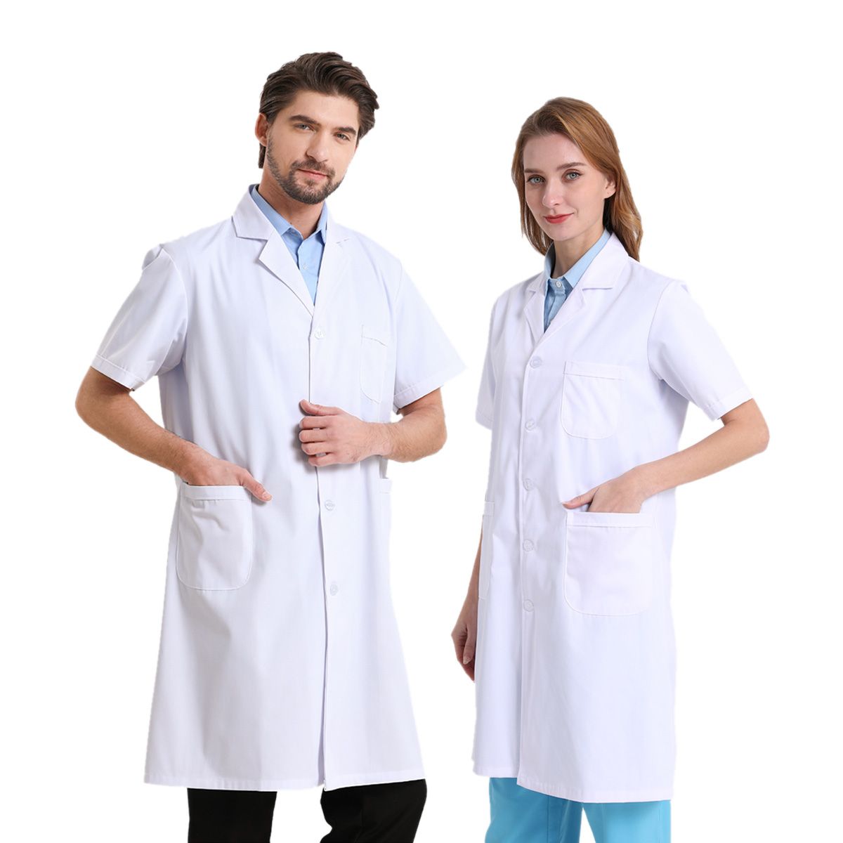 EDWINAYY - Delantal Clínico O Médico Corto Unisex Blanco Laboratorio