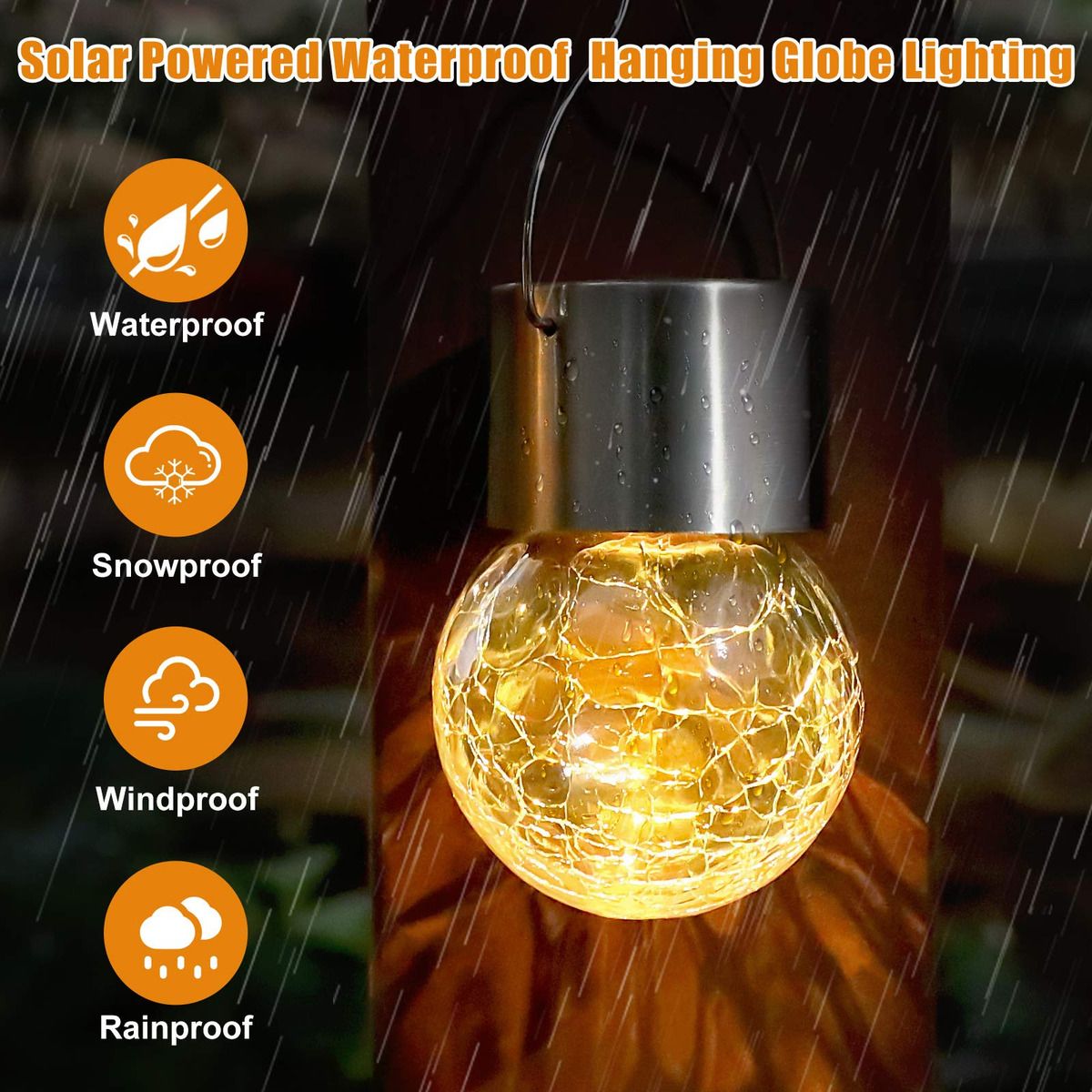 GENERICO - Luces Solares Colgantes De Bola De Vidrio Agrietado- Cálido