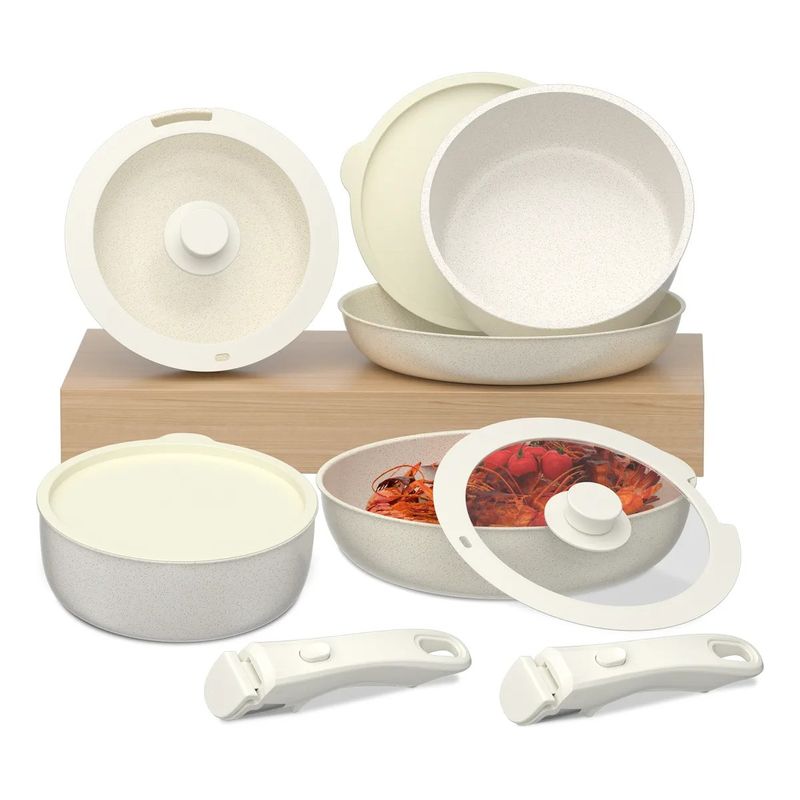 ANYHOGAR - Batería De Cocina Sarten Antiadherente Mango Extraíble 15pz