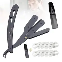 EDWINAYY - Porta Navaja Metal Barbero Afeitar Barba +10 Navajas