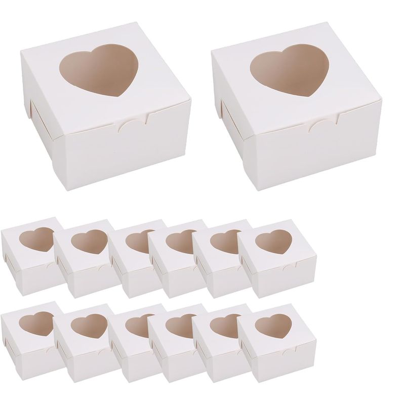 KUANGYE - Pack 10 Cajas Con Visor De Corazon Para Desayuno O Dulces Blanco