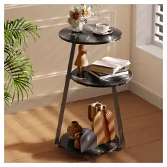 GENERICO - SIMPLE HOGAR Mesa Auxiliar Sala Redonda 3 Niveles 30X30X60 CM Negro