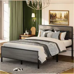 GENERICO - SIMPLE HOGAR Base Cama Matrimonial con Cabecera y PieBases Gris