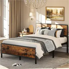 GENERICO - SIMPLE HOGAR Base Cama Matrimonial con Cabecera y PieBases Color Retro