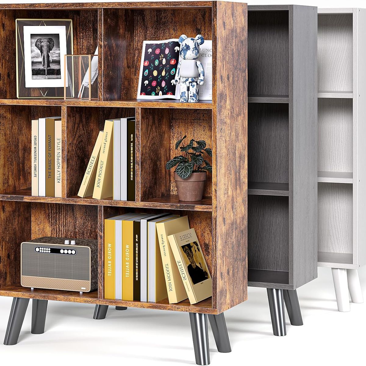 GENERICO - SIMPLE HOGAR Cube Librero, 3 Capas 7 Celdas con Patas Madera Vintage