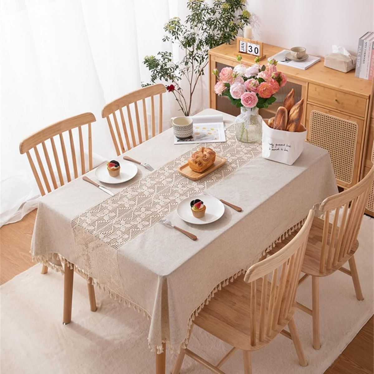 PUREPOWER - Mantel Crochet Rectangular 140x200cm Cuadros Flecos Banquetes