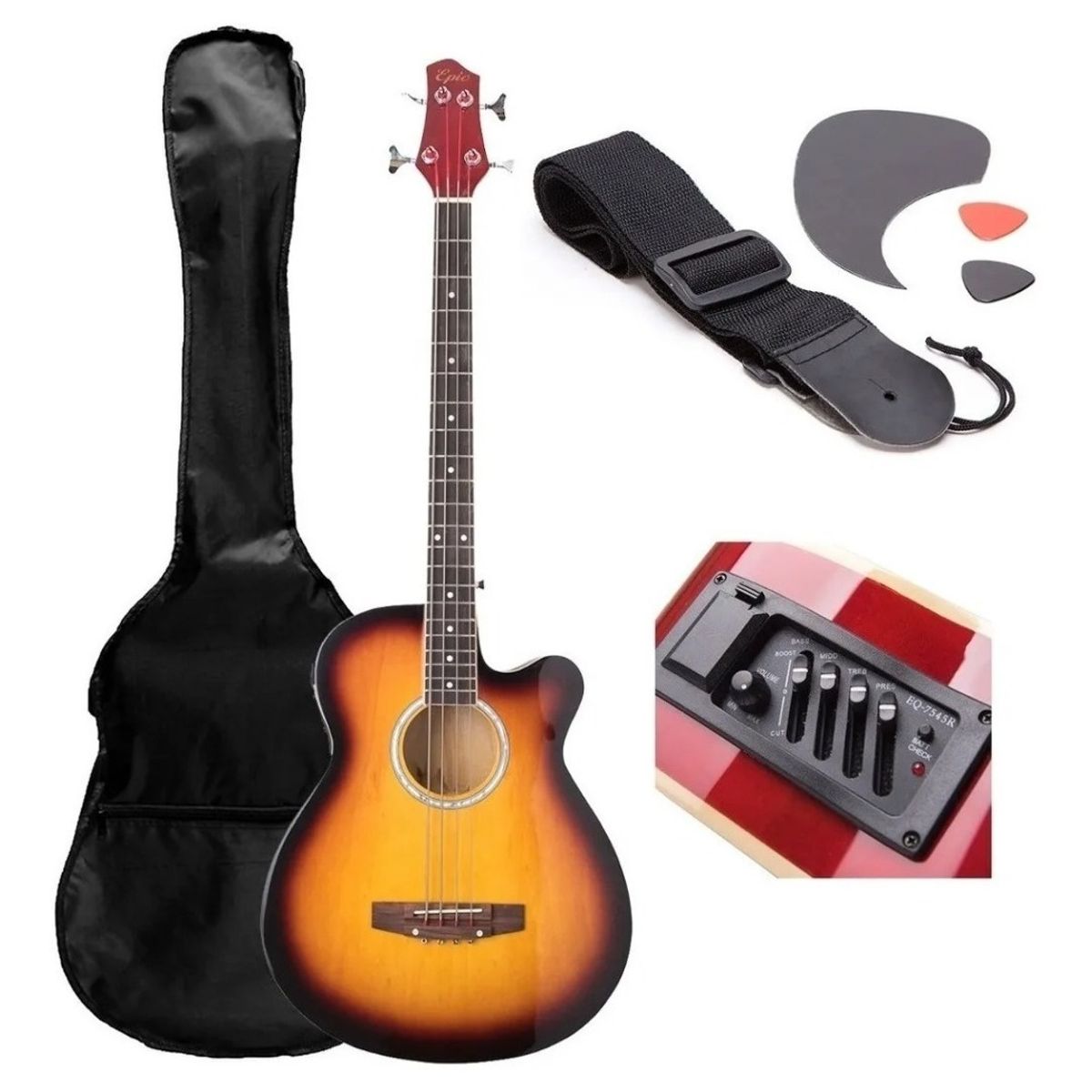 GENERICO - Bajo Electro Acústico Epic 43 Bea43 + Funda+ Uñetas+ Correa