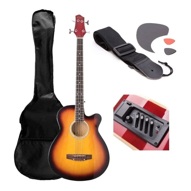 GENERICO - Bajo Electro Acústico Epic 43 Bea43 + Funda+ Uñetas+ Correa
