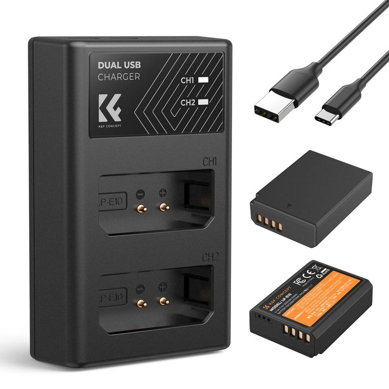 GENERICO - KIT KF CONCEPT CARGADOR DUAL + 2 BATERÍAS LP-E10 CANON 1200MAH