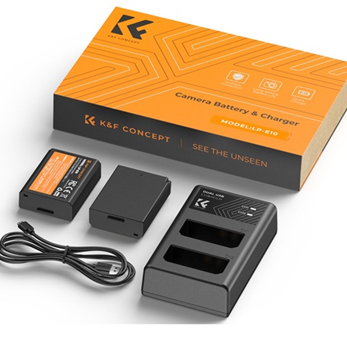 GENERICO - KIT KF CONCEPT CARGADOR DUAL + 2 BATERÍAS LP-E10 CANON 1200MAH