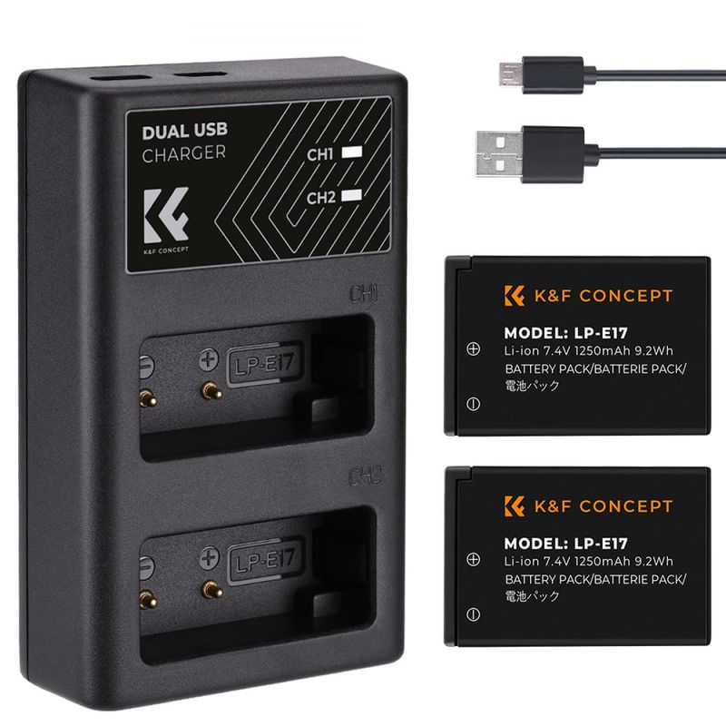 GENERICO - KIT KF CONCEPT CARGADOR DUAL + 2 BATERÍAS LP-E17 CANON 1250MAH