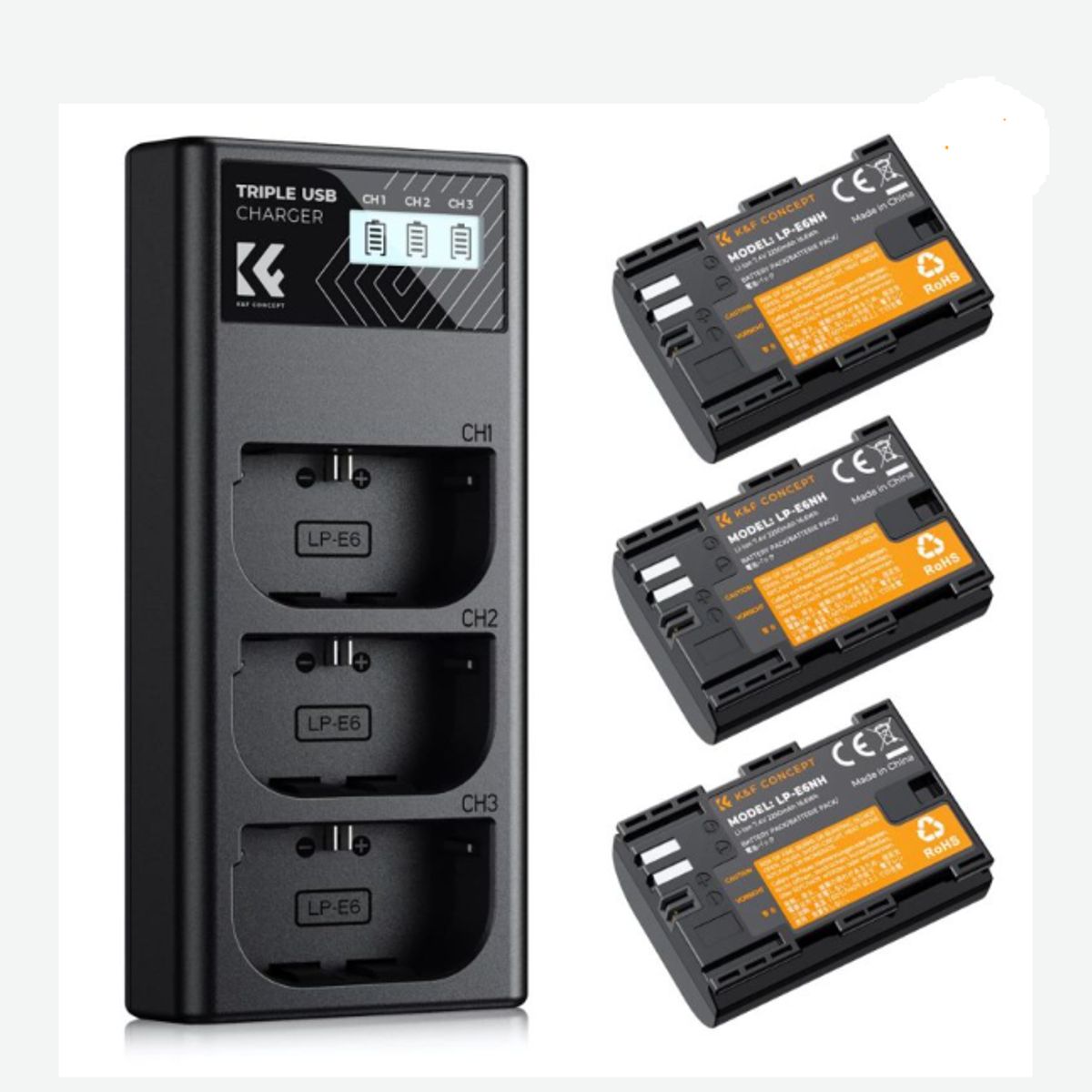 GENERICO - KIT KF CONCEPT CARGADOR TRIPLE + 3 BATERÍAS LP-E6 PARA CANON
