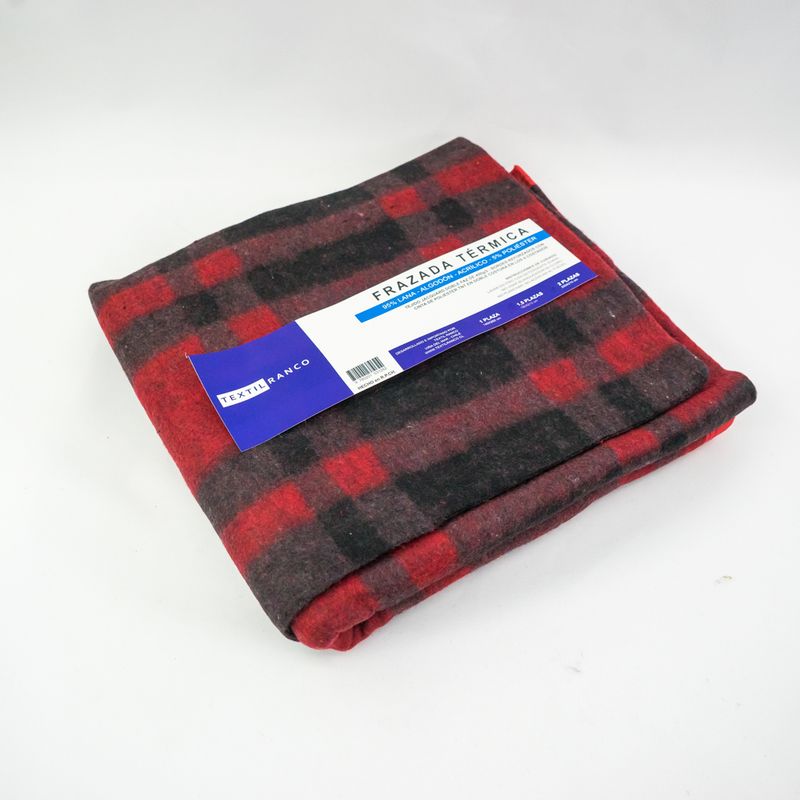 RANCO - Frazada Térmica Escocesa ROJA 1,5 plazas 450g/m2 - Textil Ranco